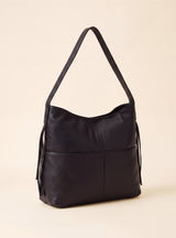 Kira Leather Hobo Tote Bag - Black