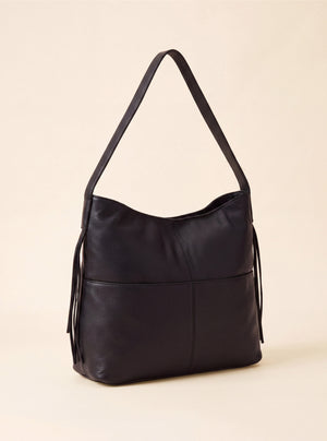 Kira Leather Hobo Tote Bag - Black