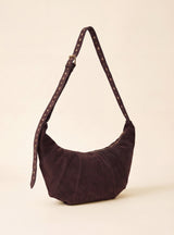 Ora Suede Leather Crescent Crossbody Bag - Brown