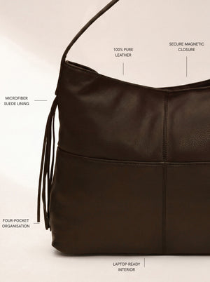 Kira Leather Hobo Tote Bag - Cacao