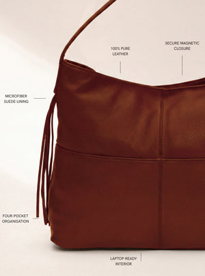 Kira Leather Hobo Tote Bag - Cognac