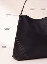 Zoey Leather Hobo Tote Bag - Black