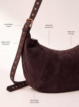 Ora Suede Leather Crescent Crossbody Bag - Brown