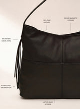 Kira Leather Hobo Tote Bag - Black