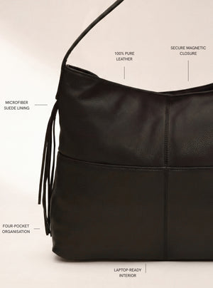 Kira Leather Hobo Tote Bag - Black