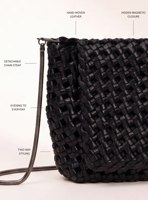 Posh Woven Leather Clutch Bag - Black