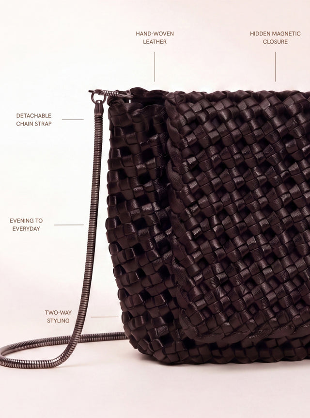 Posh Woven Leather Clutch Bag - Walnut