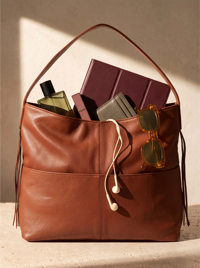 Kira Leather Hobo Tote Bag - Cognac