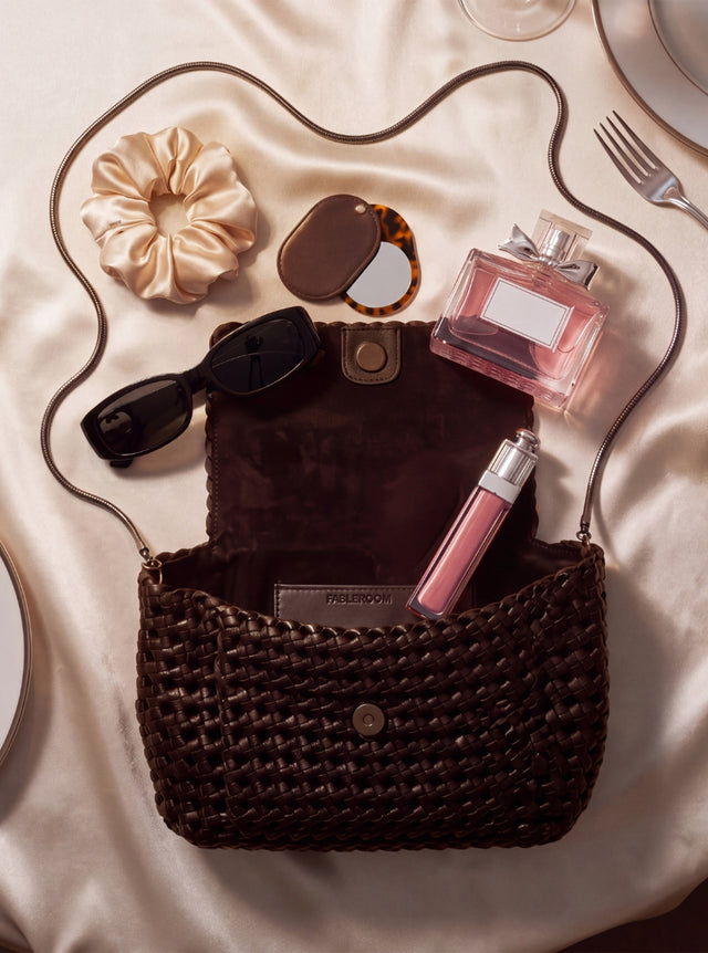 Posh Woven Leather Clutch Bag - Walnut
