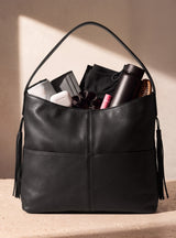 Kira Leather Hobo Tote Bag - Black