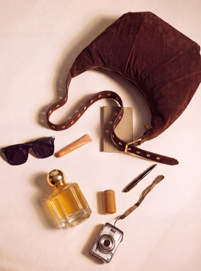 Ora Suede Leather Crescent Crossbody Bag - Brown
