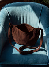 Ora Suede Leather Crescent Crossbody Bag - Brown