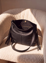 Kira Leather Hobo Tote Bag - Black