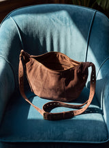 Ora Suede Leather Crescent Crossbody Bag - Brown