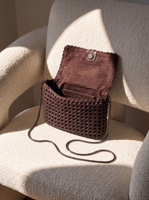 Posh Woven Leather Clutch Bag - Walnut