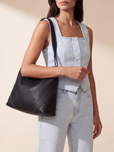 Zoey Leather Hobo Tote Bag - Black