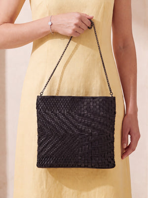 Baker Woven Leather Pochette - Black