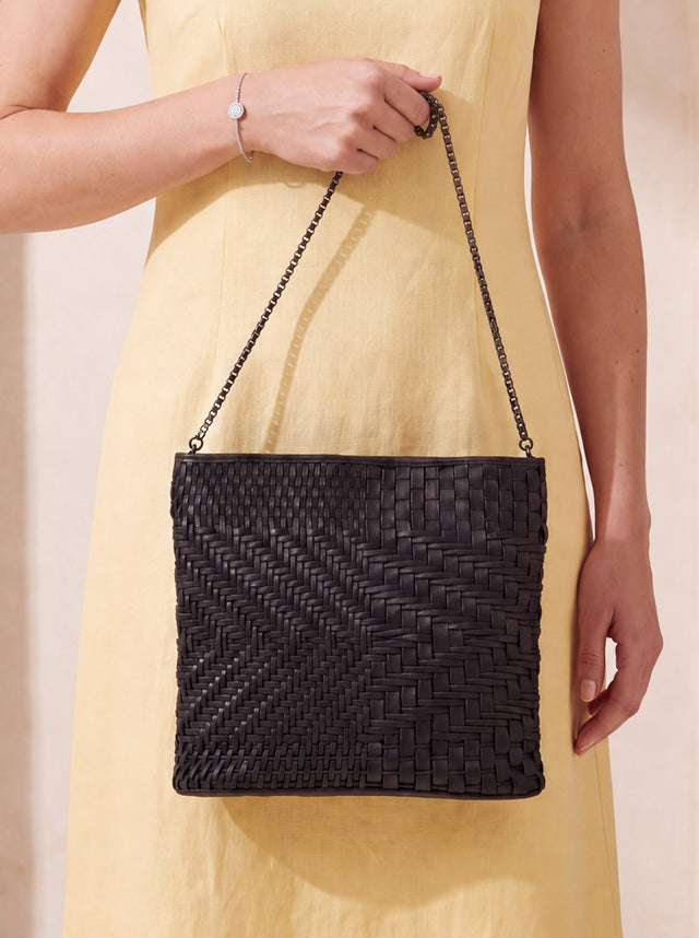 Baker Woven Leather Pochette - Black