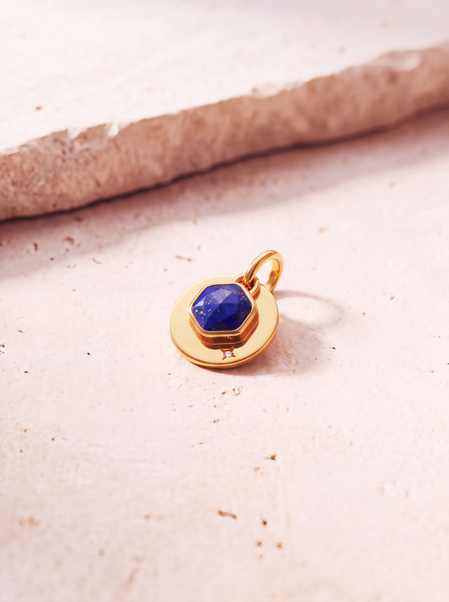 Zeno Lapis Lazuli Hexagon Charm Pendant - 18k Gold Vermeil