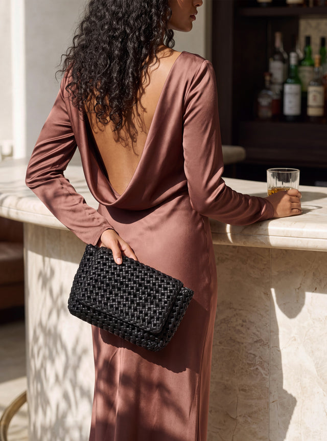 Posh Woven Leather Clutch Bag - Black