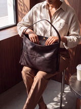Kira Leather Hobo Tote Bag - Cacao