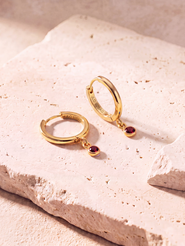 Demi Garnet Double Hoop Earrings - 18k Gold Vermeil
