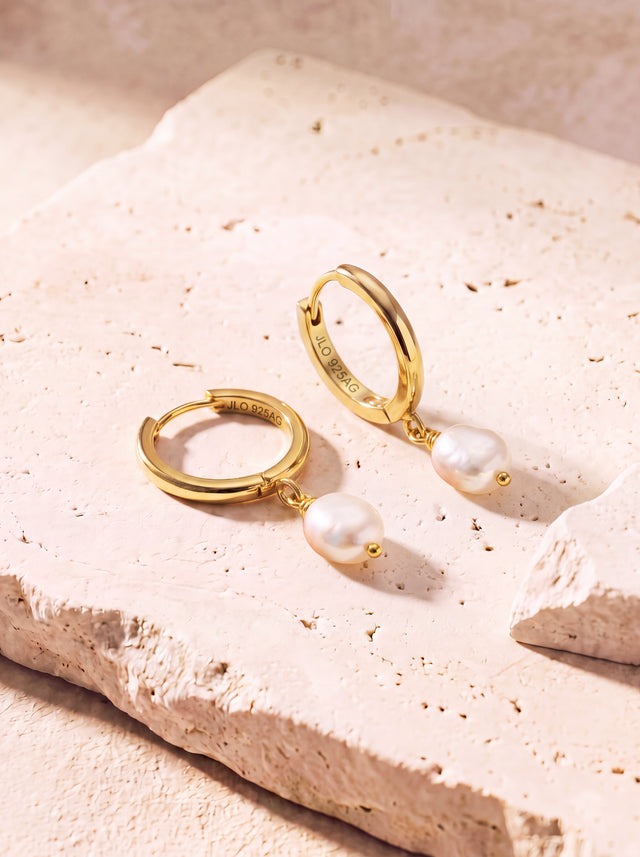Keshi Baroque Freshwater Pearl Hoop Earrings - 18k Gold Vermeil
