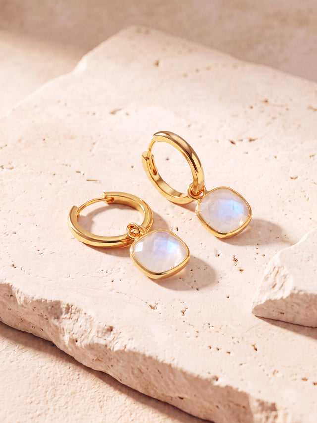 Chand Rainbow Moonstone Hoop Earrings - 18k Gold Vermeil