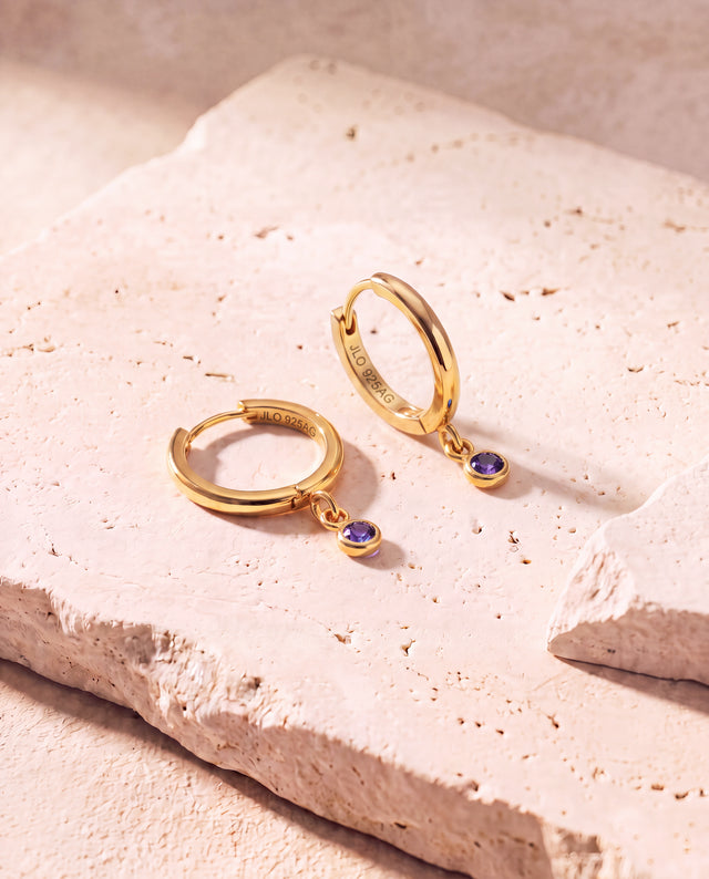 Demi African Amethyst Double Hoop Earrings - 18k Gold Vermeil