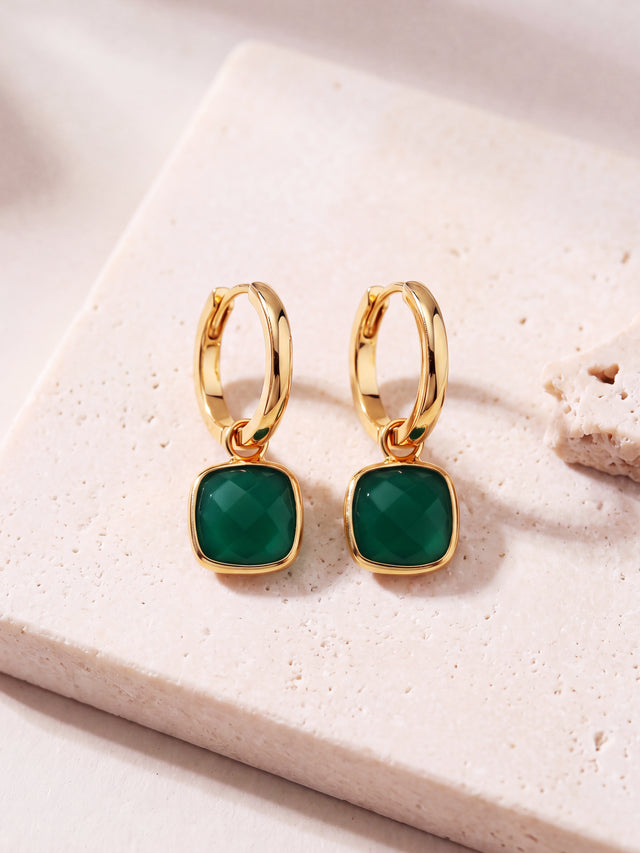 Chand Green Onyx Hoop Earrings - 18k Gold Vermeil