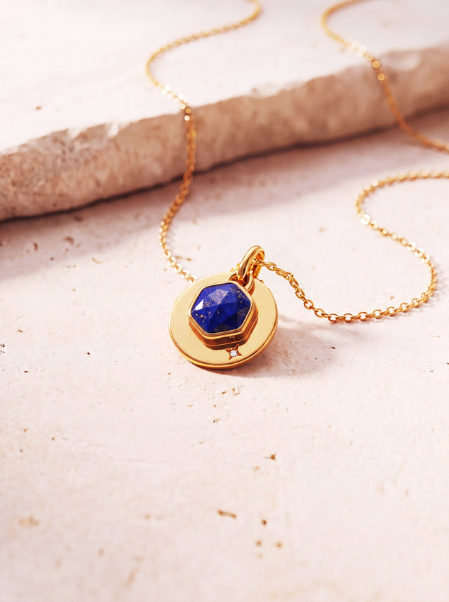 Zeno Lapis Lazuli Hexagon Charm Pendant - 18k Gold Vermeil