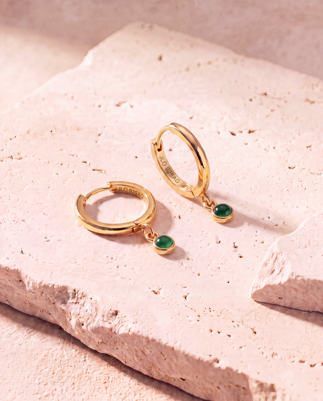 Demi Green Onyx Double Hoop Earrings - 18k Gold Vermeil