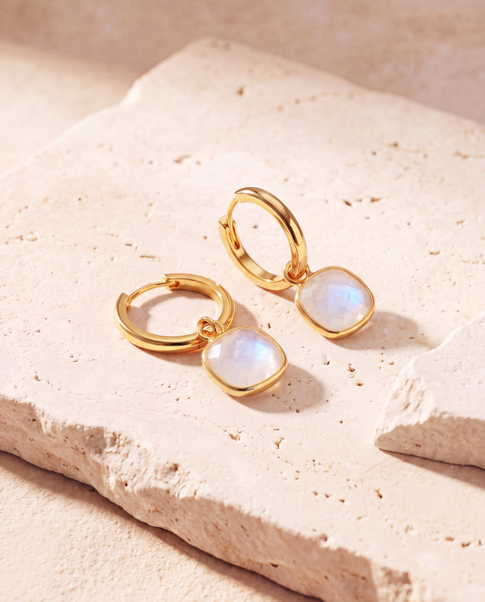 Chand Rainbow Moonstone Hoop Earrings - 18k Gold Vermeil