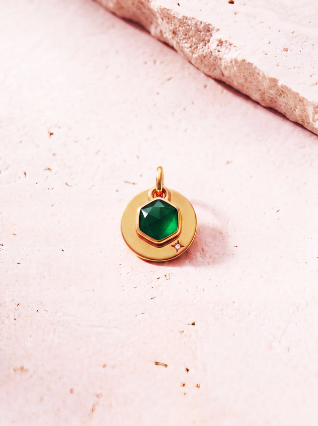 Zeno Green Onyx Hexagon Charm Pendant - 18k Gold Vermeil