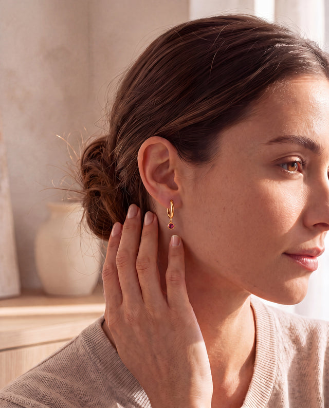 Demi Garnet Double Hoop Earrings - 18k Gold Vermeil