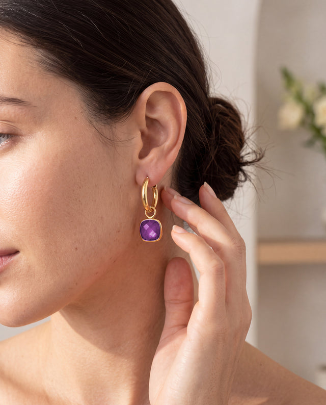 Chand African Amethyst Hoop Earrings - 18k Gold Vermeil