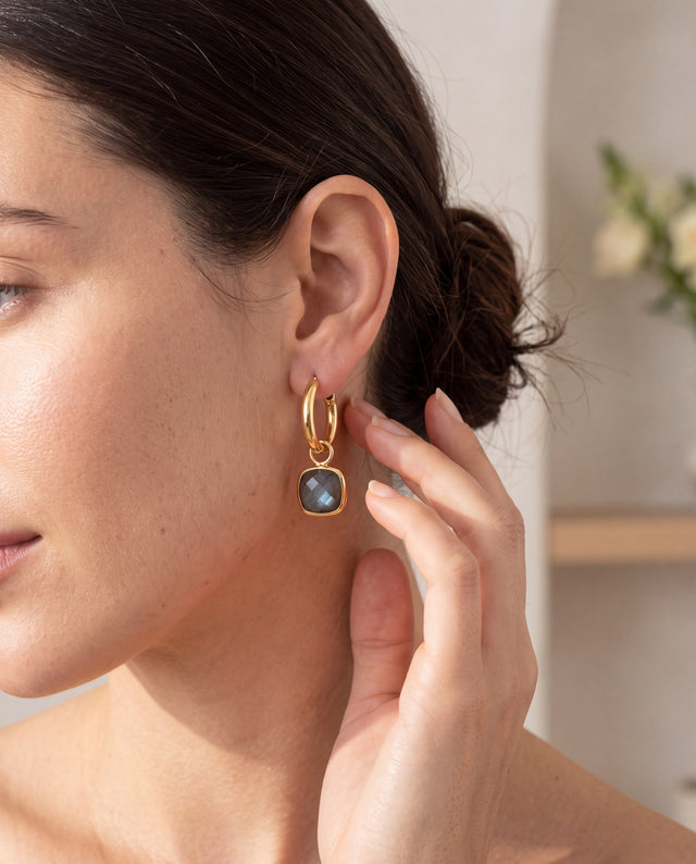 Chand Labradorite Hoop Earrings - 18k Gold Vermeil