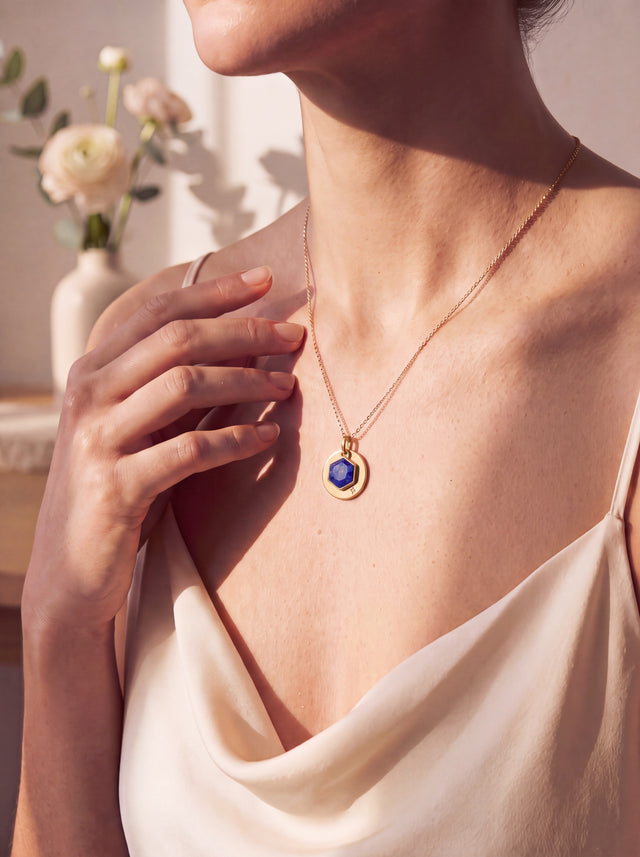 Zeno Lapis Lazuli Hexagon Charm Pendant - 18k Gold Vermeil