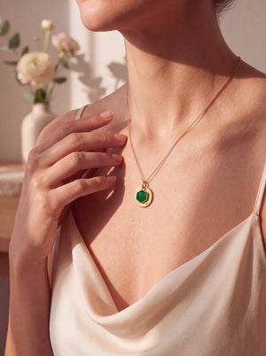 Zeno Green Onyx Hexagon Charm Pendant - 18k Gold Vermeil
