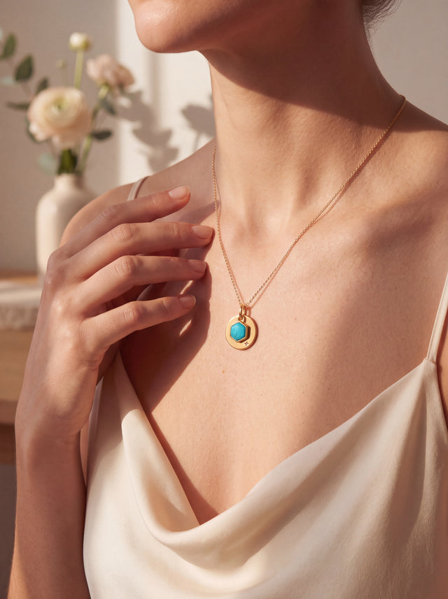 Zeno Turquoise Hexagon Charm Pendant - 18k Gold Vermeil