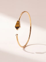 Dev Tiger Eye & Lab Diamond Cuff Bangle - 18k Gold Vermeil - Small