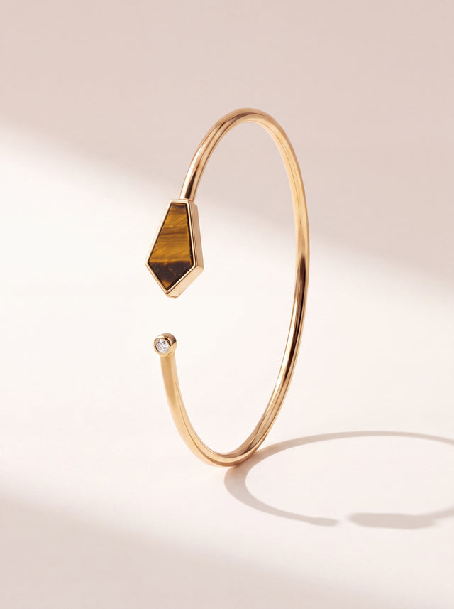 Dev Tiger Eye & Lab Diamond Cuff Bangle - 18k Gold Vermeil - Small