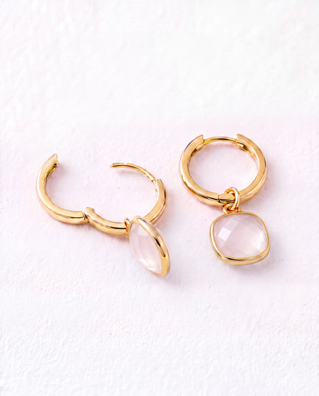 Chand Rose Quartz Hoop Earrings - 18k Gold Vermeil