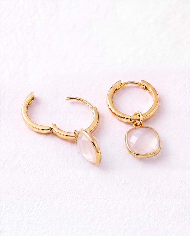 Chand Rose Quartz Hoop Earrings - 18k Gold Vermeil