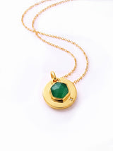 Zeno Green Onyx Hexagon Charm Pendant - 18k Gold Vermeil