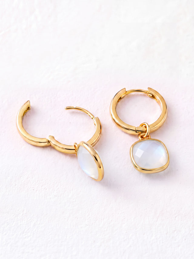 Chand Rainbow Moonstone Hoop Earrings - 18k Gold Vermeil