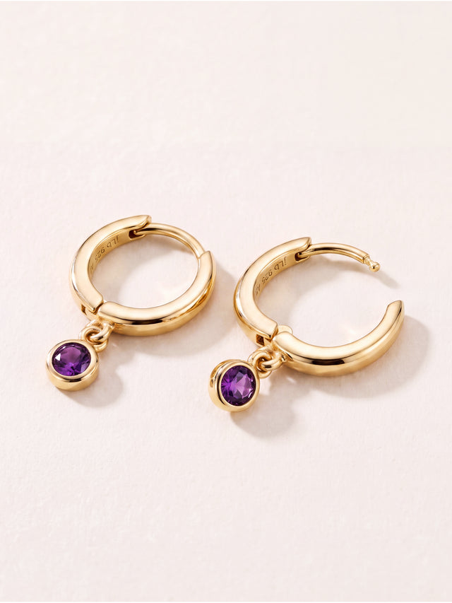 Demi African Amethyst Double Hoop Earrings - 18k Gold Vermeil