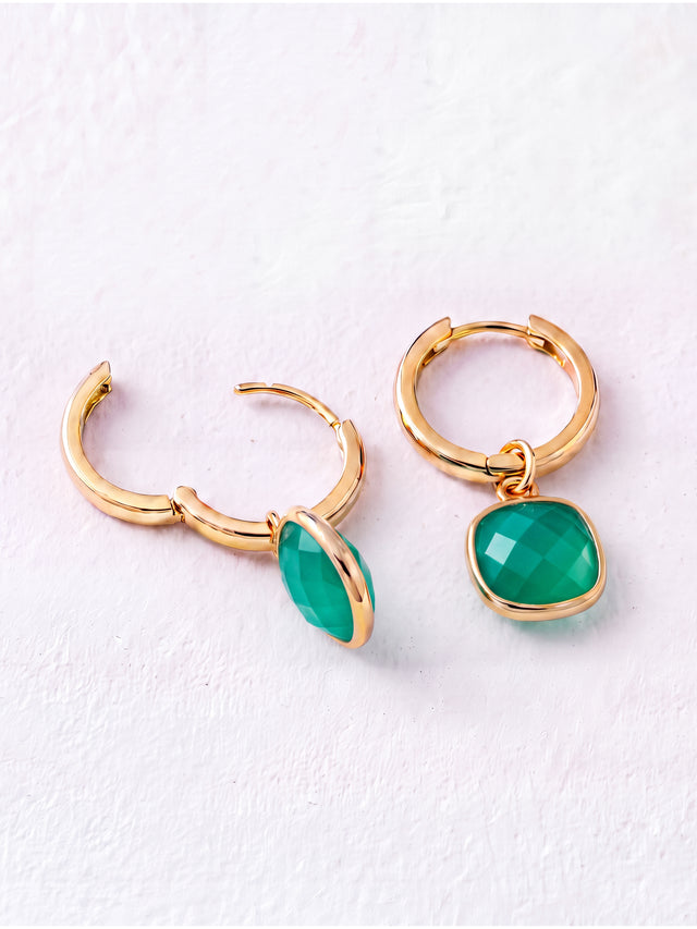 Chand Green Onyx Hoop Earrings - 18k Gold Vermeil