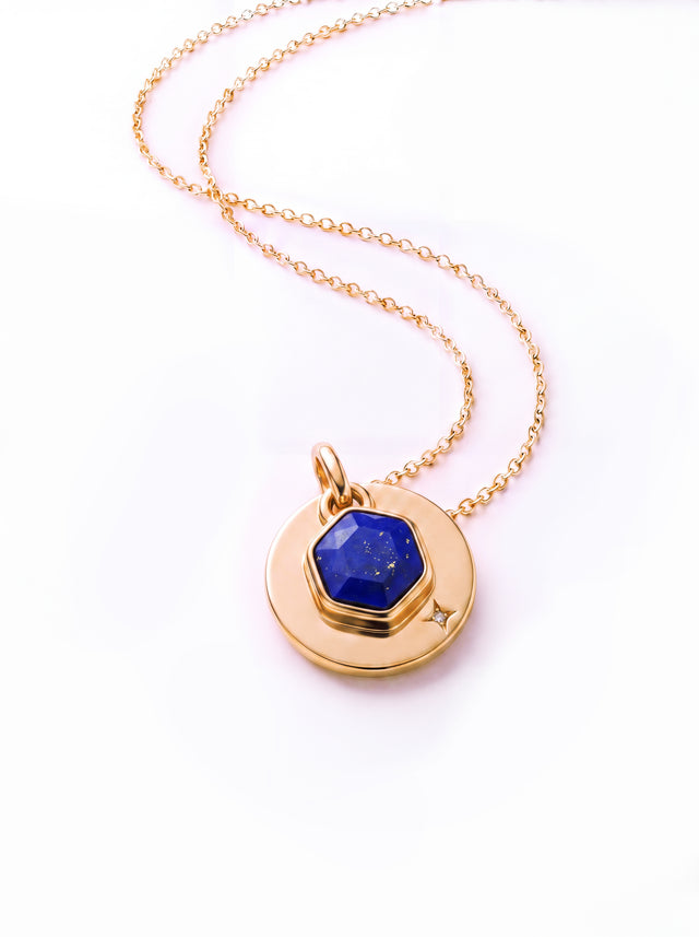 Zeno Lapis Lazuli Hexagon Charm Pendant - 18k Gold Vermeil