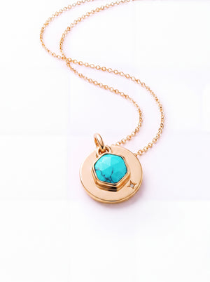Zeno Turquoise Hexagon Charm Pendant - 18k Gold Vermeil